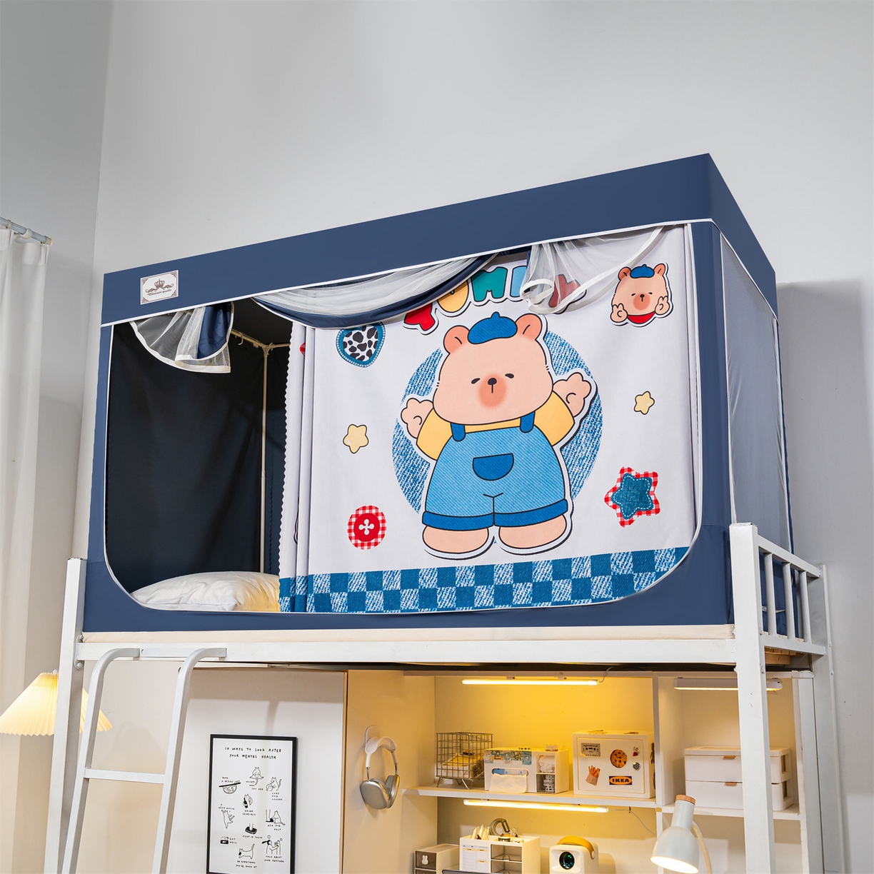 91家纺网 家纺一手货源 找家纺 2025新款多层复合夹层强遮光学生蚊帐 小熊派对