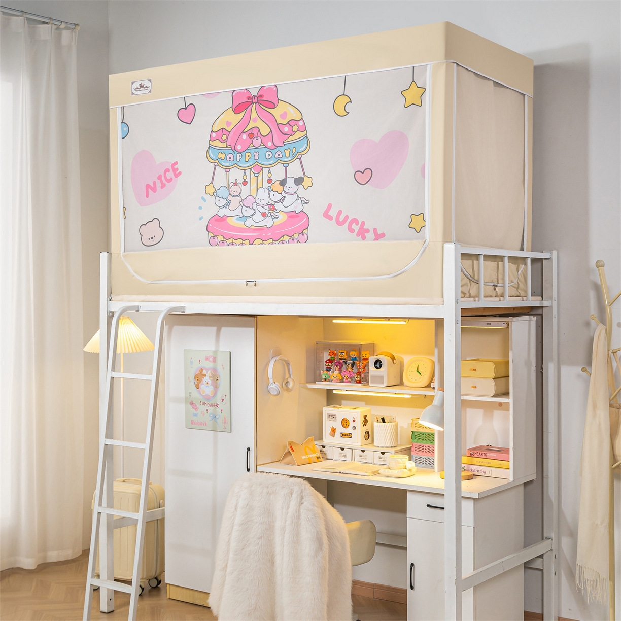 91家纺网 家纺一手货源 找家纺 2025新款多层复合夹层强遮光学生蚊帐 旋转萌宠