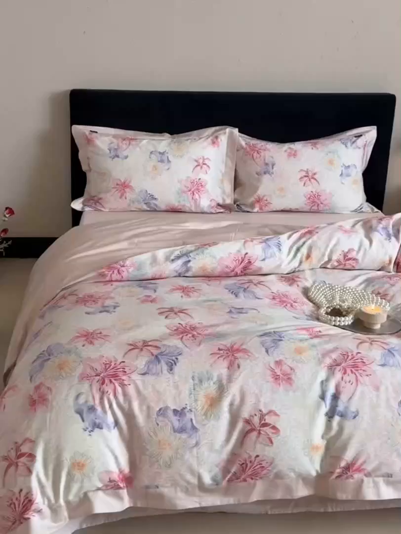 91家纺网 家纺一手货源 找家纺 （总）鹿班家居 2025新款秋冬款100S长绒棉数码印花系列四件套-心素如简（标准会员-20元）