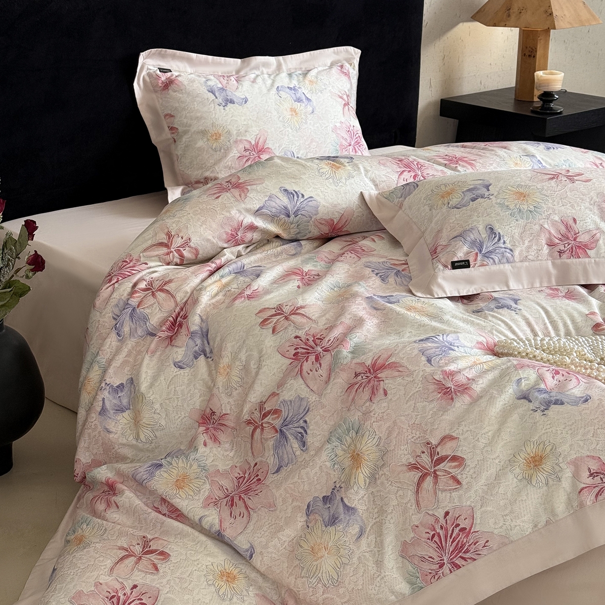 91家纺网 家纺一手货源 找家纺 （总）鹿班家居 2025新款秋冬款100S长绒棉数码印花系列四件套-心素如简（标准会员-20元）