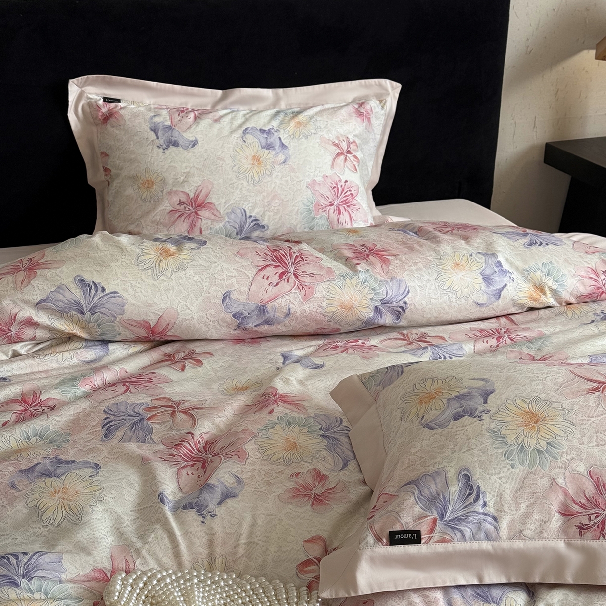 91家纺网 家纺一手货源 找家纺 （总）鹿班家居 2025新款秋冬款100S长绒棉数码印花系列四件套-心素如简（标准会员-20元）