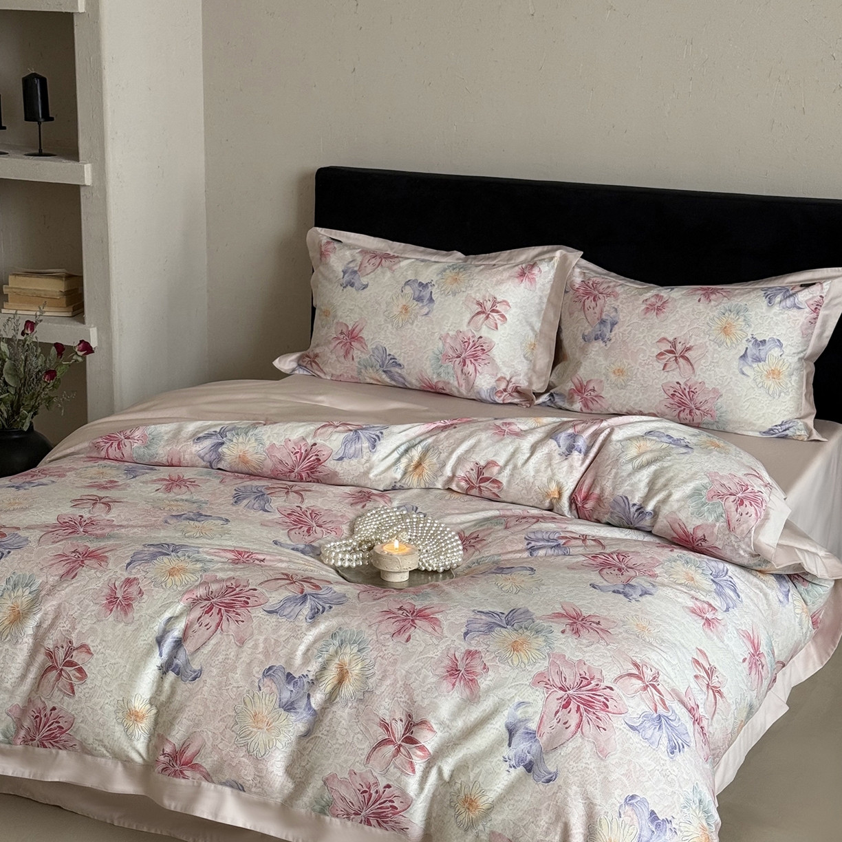 91家纺网 家纺一手货源 找家纺 （总）鹿班家居 2025新款秋冬款100S长绒棉数码印花系列四件套-心素如简（标准会员-20元）