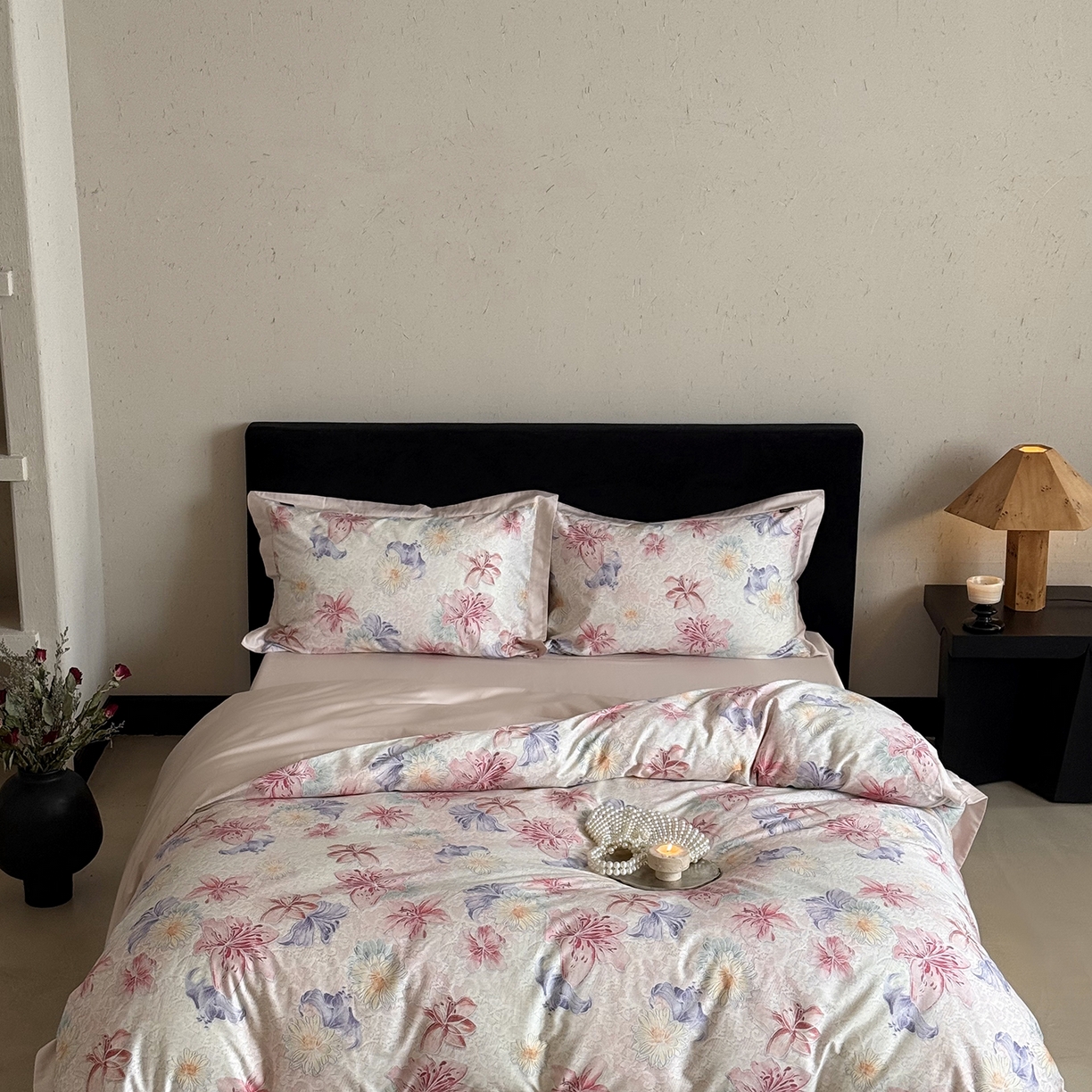 91家纺网 家纺一手货源 找家纺 （总）鹿班家居 2025新款秋冬款100S长绒棉数码印花系列四件套-心素如简（标准会员-20元）