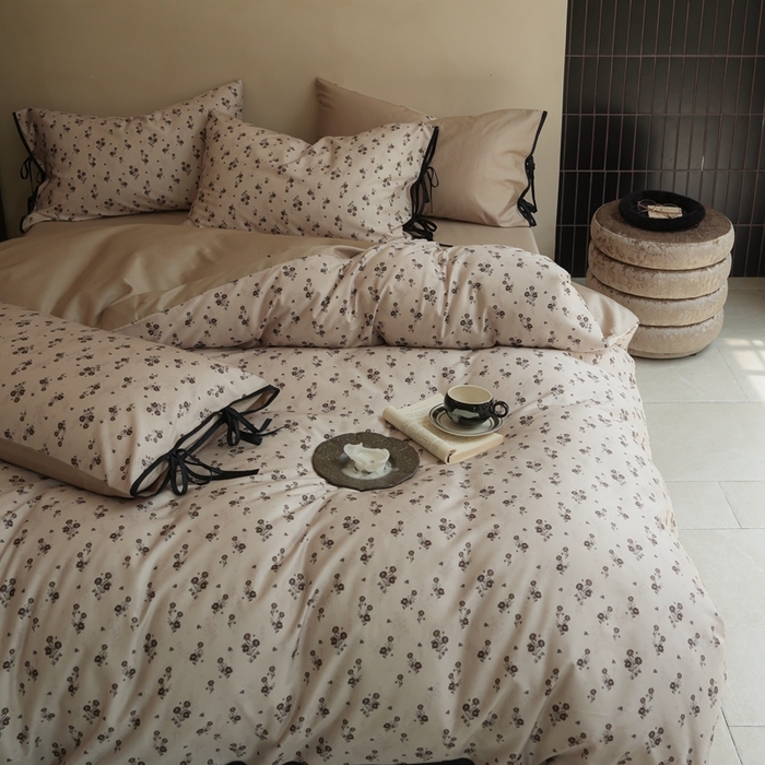 91家纺网 家纺一手货源 找家纺 （总）简纯主义 2025新款100%棉贡缎长绒棉四件套-素花笺