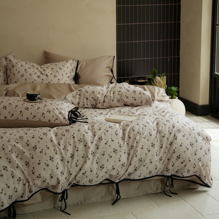 91家纺网 家纺一手货源 找家纺 （总）简纯主义 2025新款100%棉贡缎长绒棉四件套-素花笺