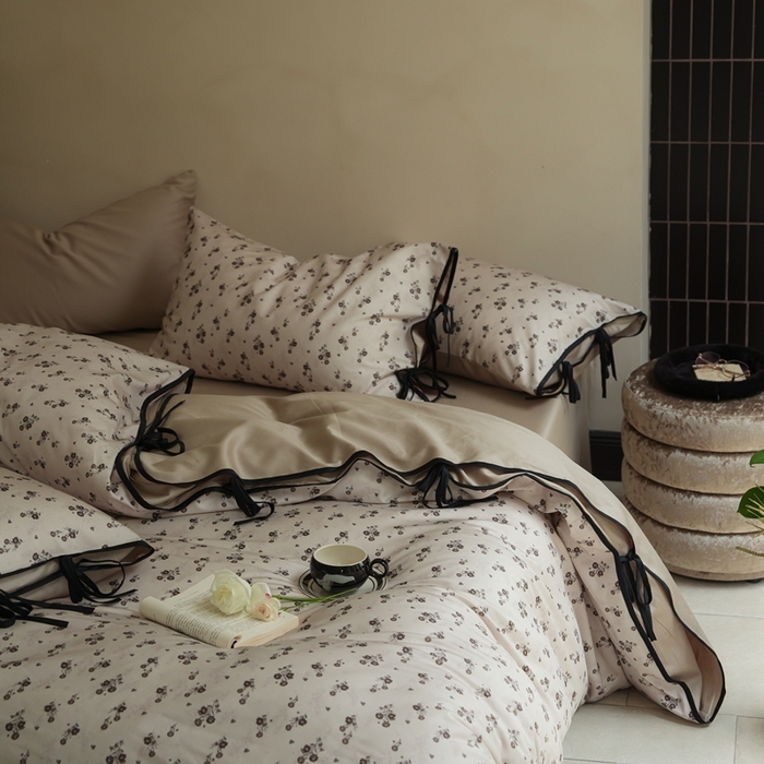 91家纺网 家纺一手货源 找家纺 （总）简纯主义 2025新款100%棉贡缎长绒棉四件套-素花笺