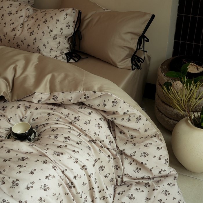 91家纺网 家纺一手货源 找家纺 （总）简纯主义 2025新款100%棉贡缎长绒棉四件套-素花笺