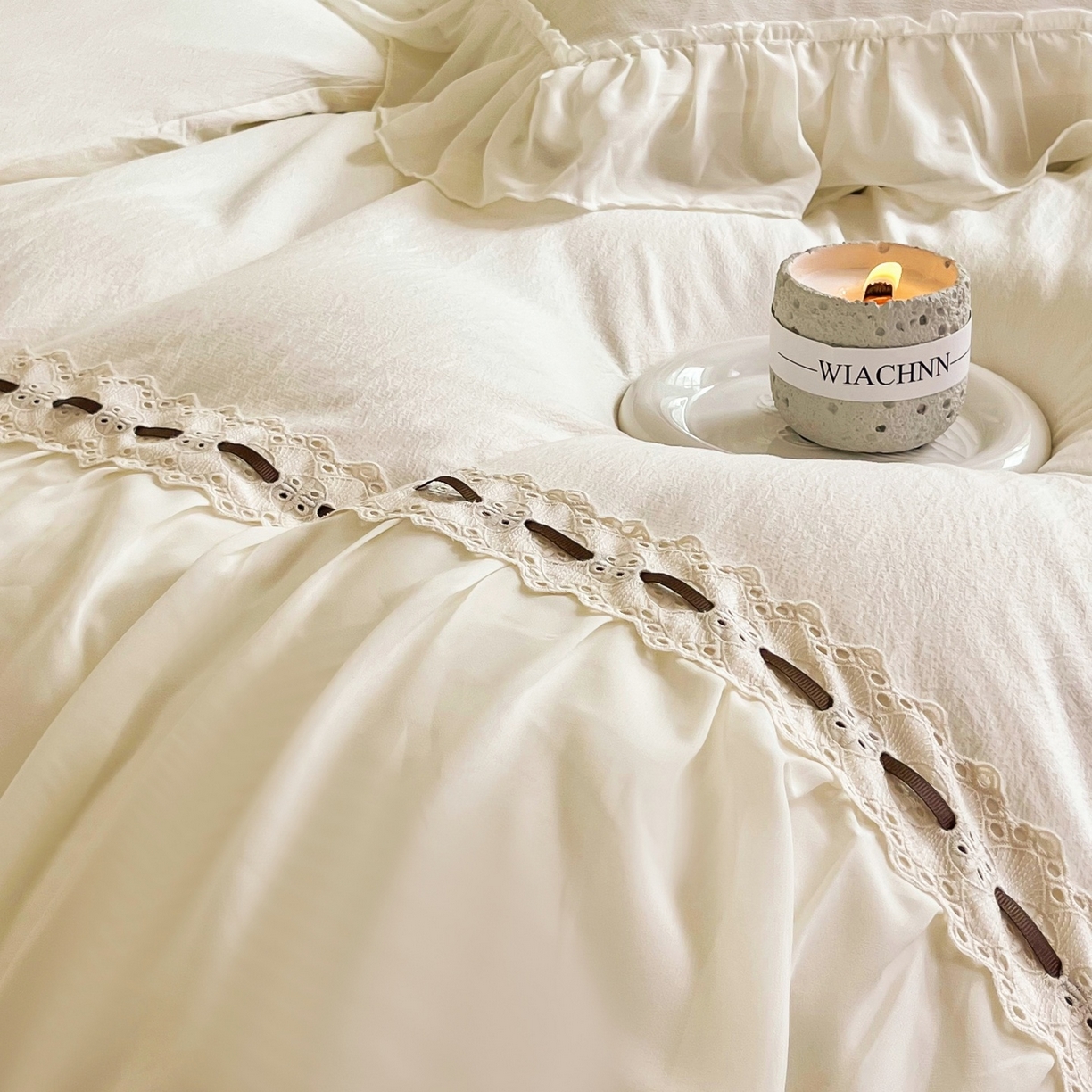 91家纺网 家纺一手货源 找家纺 （总）庭笙 2025新款法式仙女蕾丝裙边梦幻纱四件套-赫拉花园