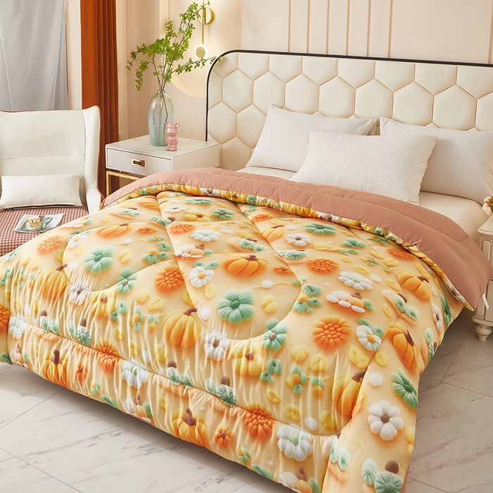 91家纺网 家纺一手货源 找家纺 南方印象 2025新款立体印花冬被被子被芯大豆被 南瓜派