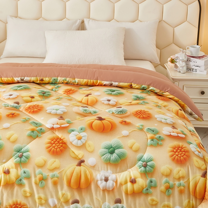 91家纺网 家纺一手货源 找家纺 南方印象 2025新款立体印花冬被被子被芯大豆被 南瓜派