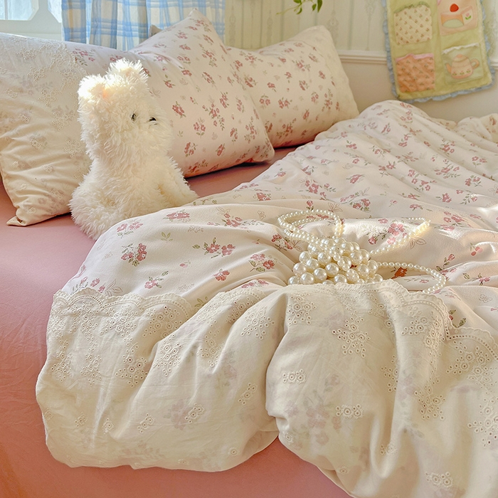 91家纺网 家纺一手货源 找家纺 港岛妹妹 2025新款韩式蕾丝花边软绵绵四件套 爱玲说-红