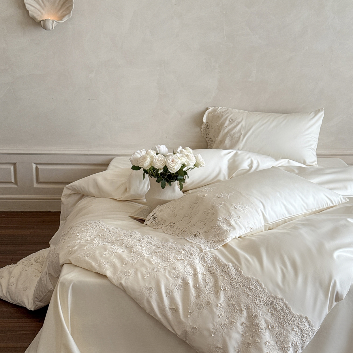 91家纺网 家纺一手货源 找家纺 （总）佳汐蓝家纺 2025新款100支澳棉花边四件套-花拾光