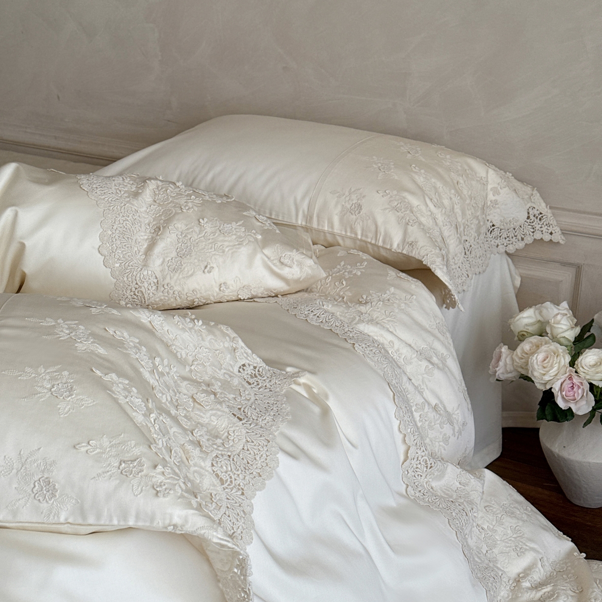 91家纺网 家纺一手货源 找家纺 （总）佳汐蓝家纺 2025新款100支澳棉花边四件套-花拾光