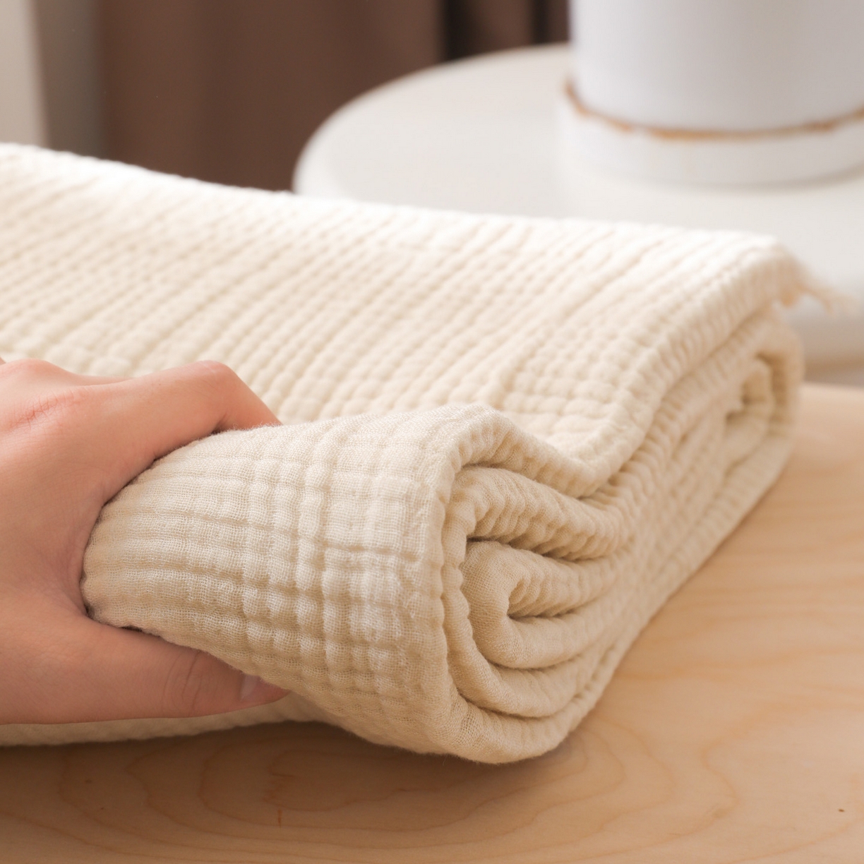 91家纺网 家纺一手货源 找家纺 简宜家居（朝初家纺） 2025新款全棉100%棉四层纱流苏边毛毯子 流苏-云絮白