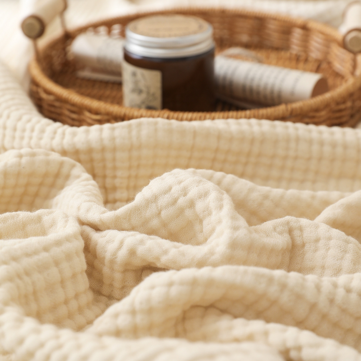 91家纺网 家纺一手货源 找家纺 简宜家居（朝初家纺） 2025新款全棉100%棉四层纱流苏边毛毯子 流苏-云絮白