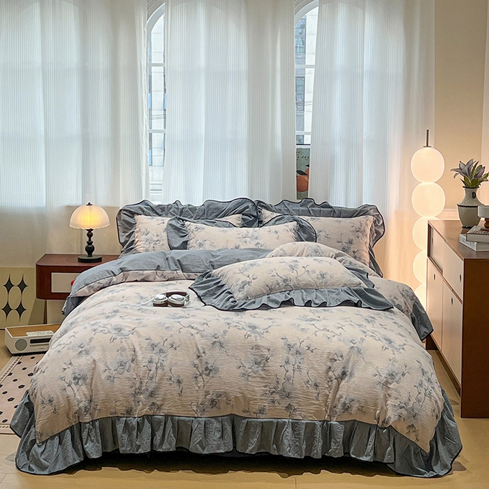 91家纺网 家纺一手货源 找家纺 总（赛丽雅）2025秋冬新品130克加厚复古风印花磨毛四件套