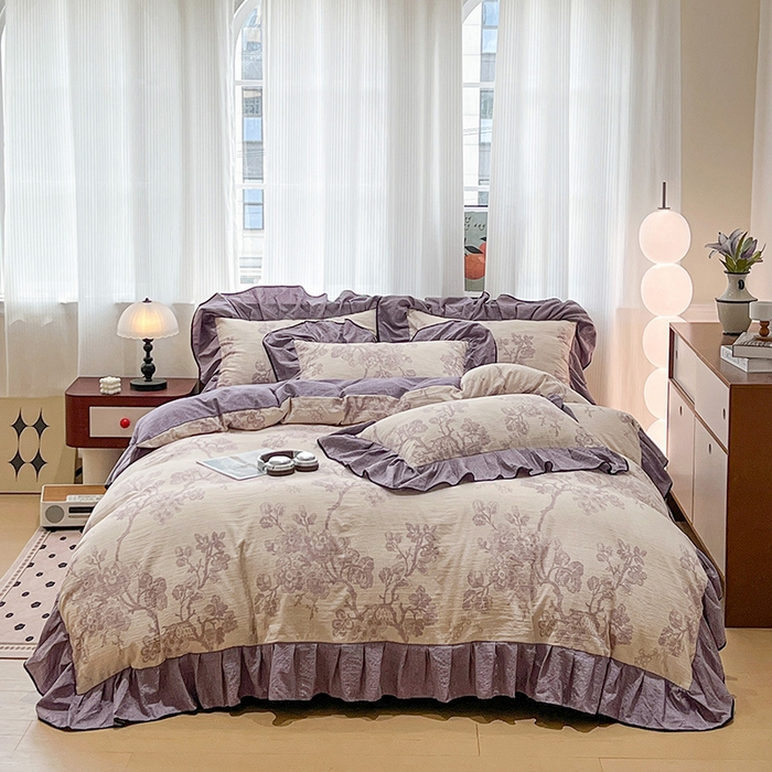 91家纺网 家纺一手货源 找家纺 总（赛丽雅）2025秋冬新品130克加厚复古风印花磨毛四件套