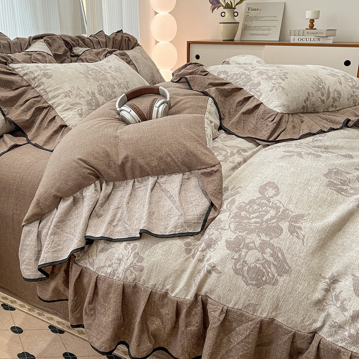 91家纺网 家纺一手货源 找家纺 总（赛丽雅）2025秋冬新品130克加厚复古风印花磨毛四件套