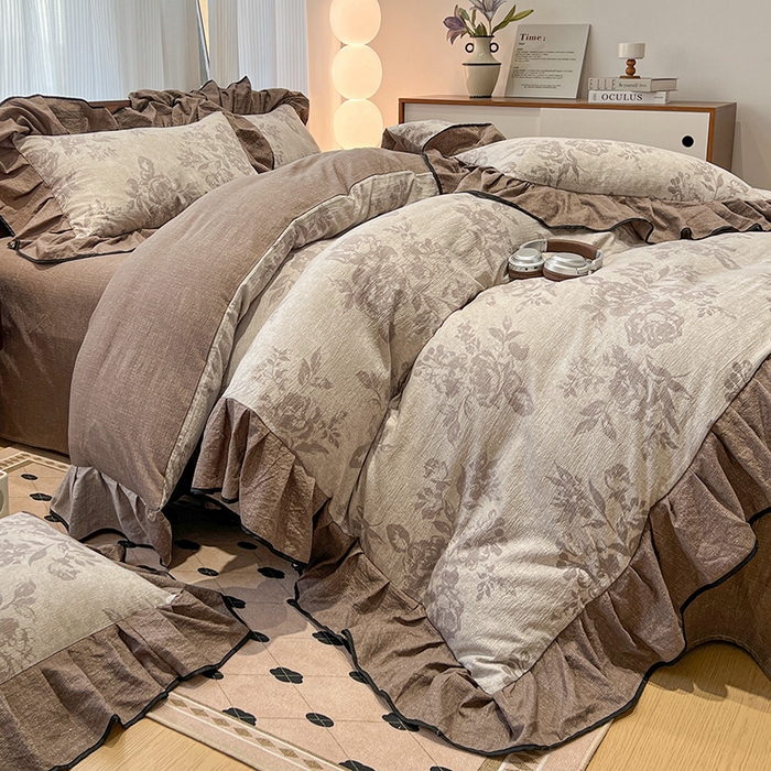 91家纺网 家纺一手货源 找家纺 总（赛丽雅）2025秋冬新品130克加厚复古风印花磨毛四件套