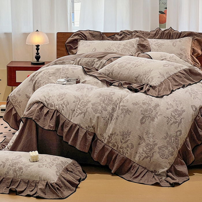 91家纺网 家纺一手货源 找家纺 总（赛丽雅）2025秋冬新品130克加厚复古风印花磨毛四件套