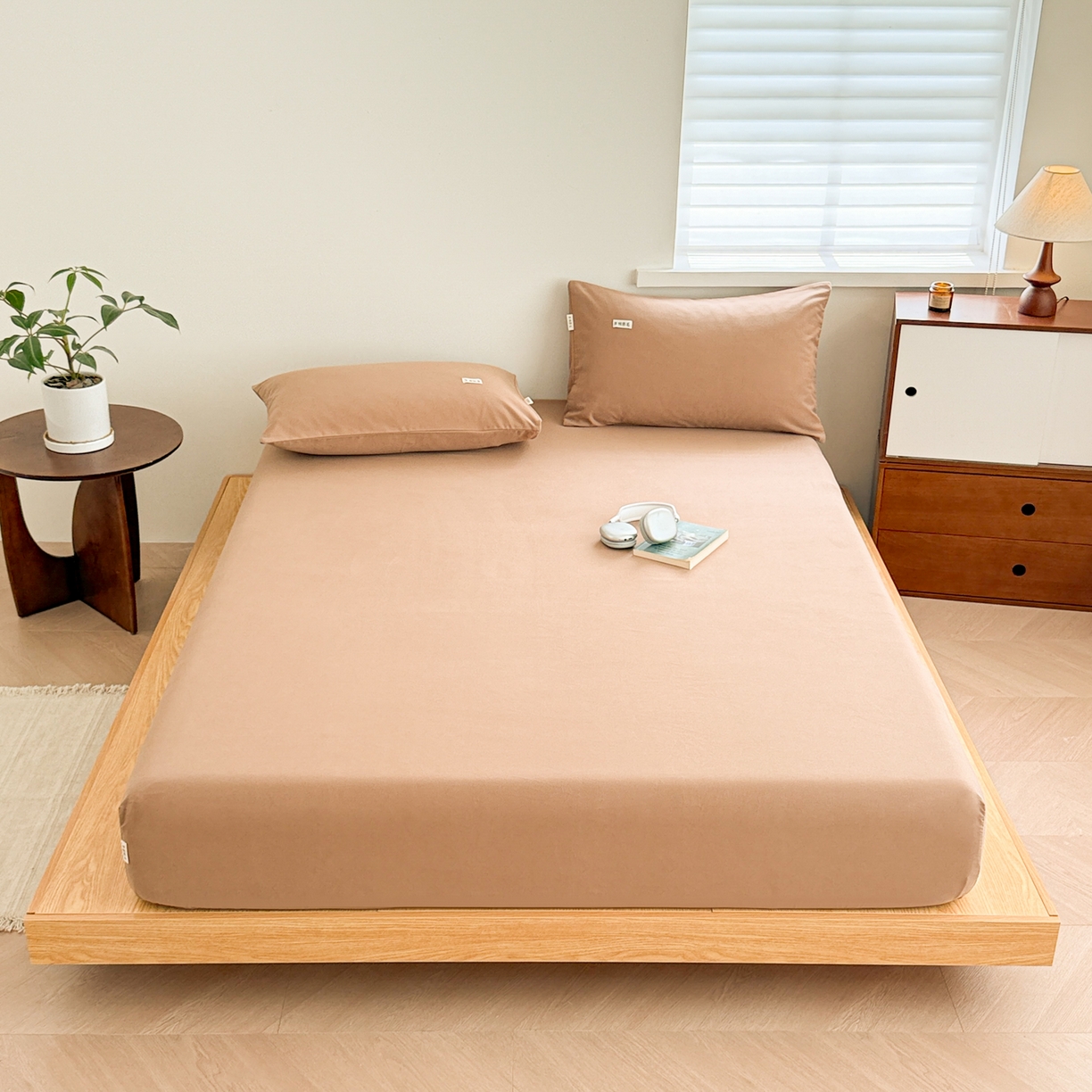 91家纺网 家纺一手货源 找家纺 （总）眠博士 2025新款A类纯色全棉磨毛大床床笠三件套