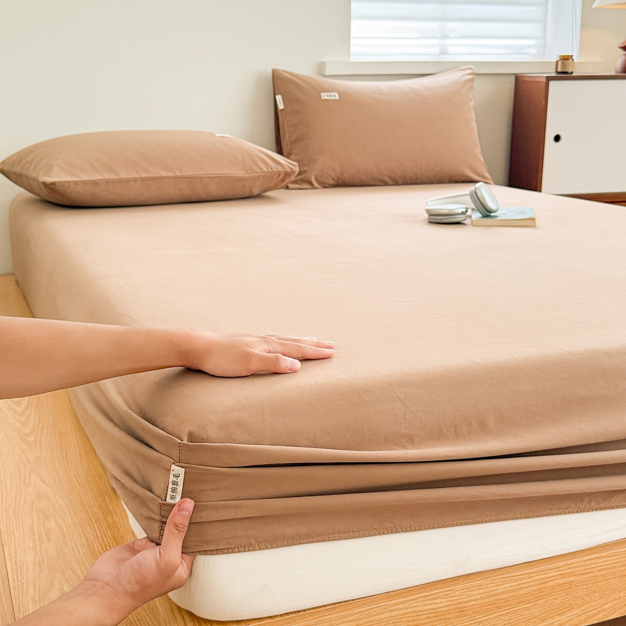 91家纺网 家纺一手货源 找家纺 （总）眠博士 2025新款A类纯色全棉磨毛大床床笠三件套