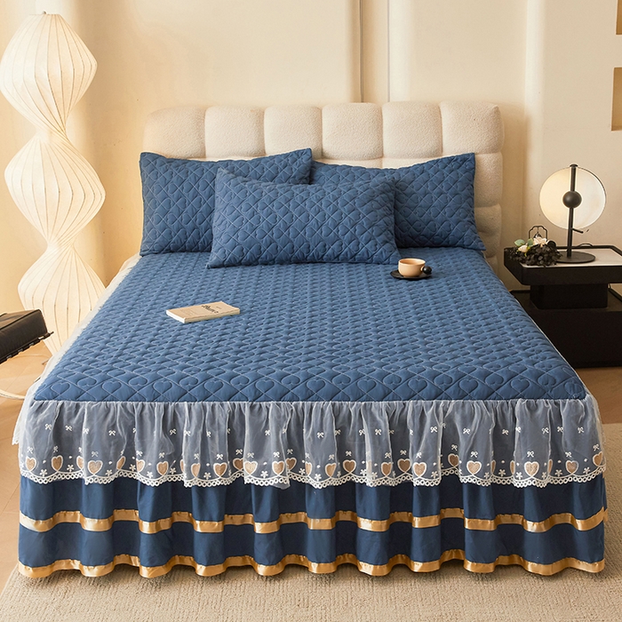 91家纺网 家纺一手货源 找家纺 （总）艾裙海 2025新款云朵棉蕾丝刺绣花边夹棉床裙单床裙床裙单件爱心系列