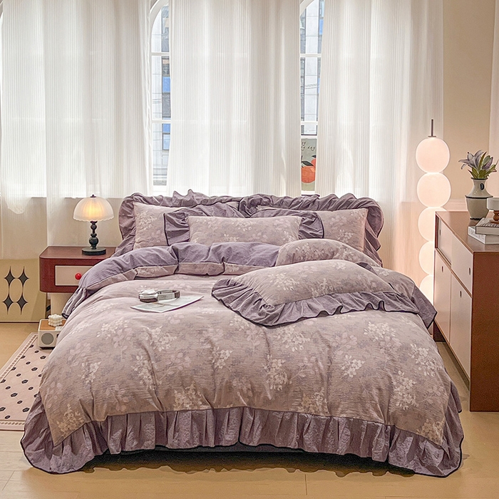 91家纺网 家纺一手货源 找家纺 （赛丽雅）2025秋冬新品130克加厚复古风印花磨毛四件套 可颂