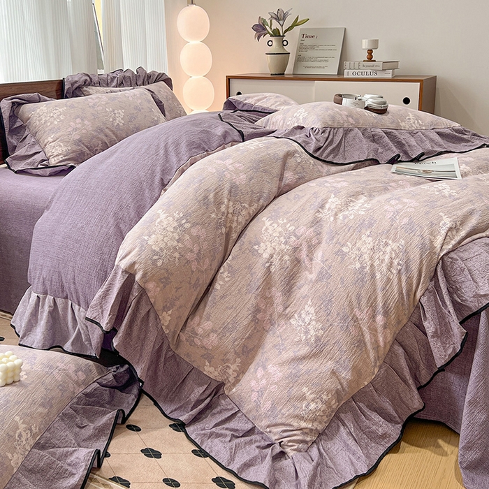 91家纺网 家纺一手货源 找家纺 （赛丽雅）2025秋冬新品130克加厚复古风印花磨毛四件套 可颂