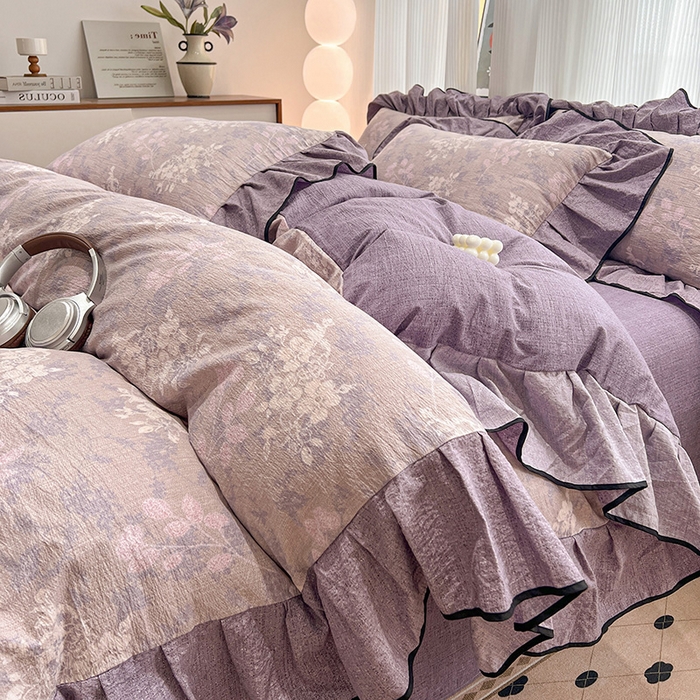 91家纺网 家纺一手货源 找家纺 （赛丽雅）2025秋冬新品130克加厚复古风印花磨毛四件套 可颂