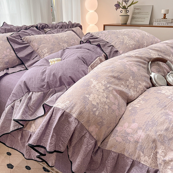 （赛丽雅）2025秋冬新品130克加厚复古风印花磨毛四件套 可颂