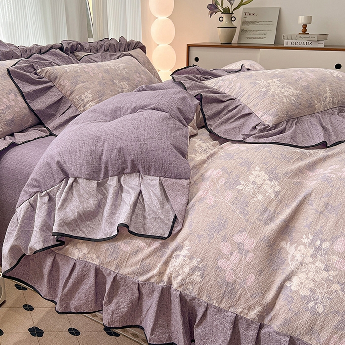 91家纺网 家纺一手货源 找家纺 （赛丽雅）2025秋冬新品130克加厚复古风印花磨毛四件套 可颂