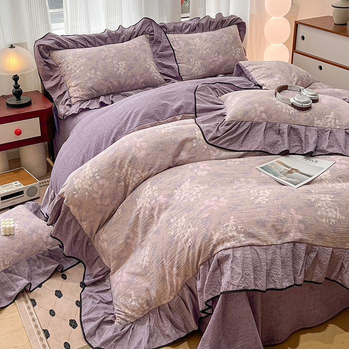 91家纺网 家纺一手货源 找家纺 （赛丽雅）2025秋冬新品130克加厚复古风印花磨毛四件套 可颂