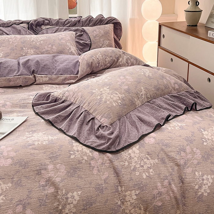 91家纺网 家纺一手货源 找家纺 （赛丽雅）2025秋冬新品130克加厚复古风印花磨毛四件套 可颂