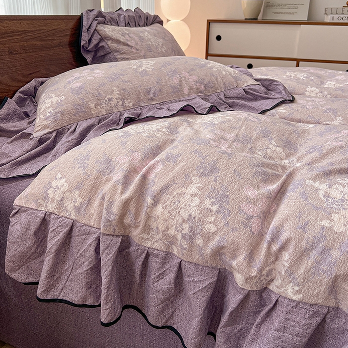 91家纺网 家纺一手货源 找家纺 （赛丽雅）2025秋冬新品130克加厚复古风印花磨毛四件套 可颂