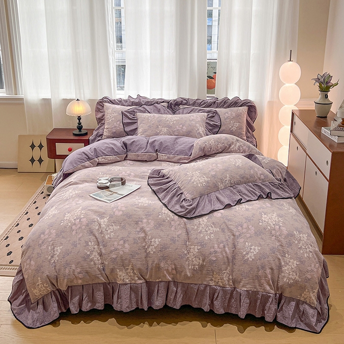 91家纺网 家纺一手货源 找家纺 （赛丽雅）2025秋冬新品130克加厚复古风印花磨毛四件套 可颂