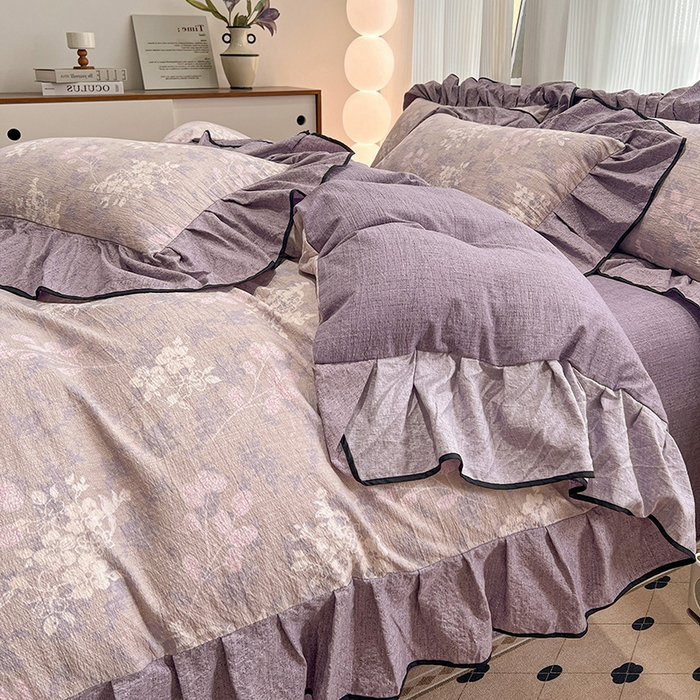 91家纺网 家纺一手货源 找家纺 （赛丽雅）2025秋冬新品130克加厚复古风印花磨毛四件套 可颂