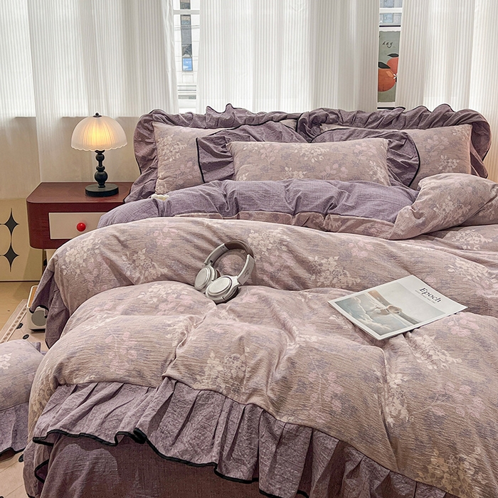 91家纺网 家纺一手货源 找家纺 （赛丽雅）2025秋冬新品130克加厚复古风印花磨毛四件套 可颂