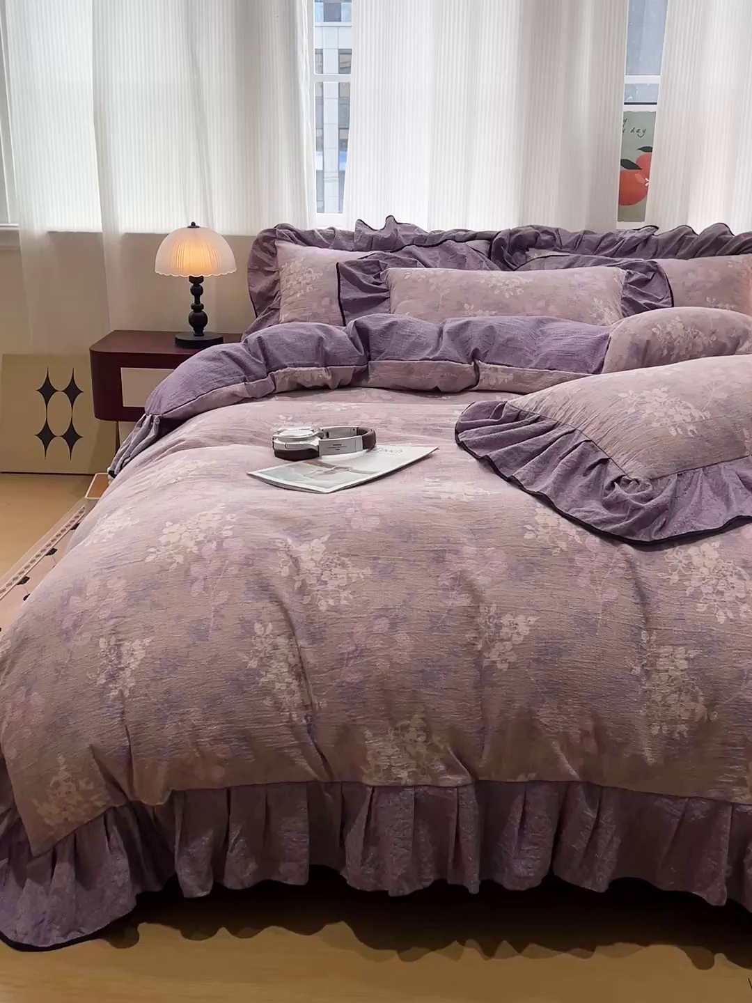 91家纺网 家纺一手货源 找家纺 （赛丽雅）2025秋冬新品130克加厚复古风印花磨毛四件套 可颂