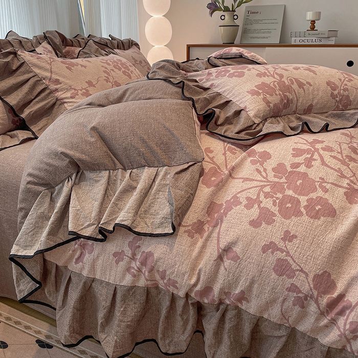 91家纺网 家纺一手货源 找家纺 （赛丽雅）2025秋冬新品130克加厚复古风印花磨毛四件套 悄颜