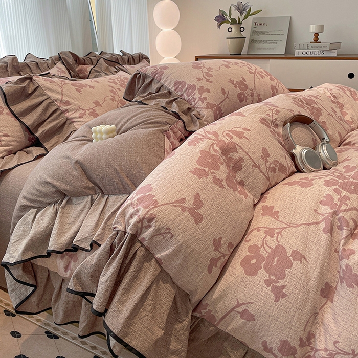 （赛丽雅）2025秋冬新品130克加厚复古风印花磨毛四件套 悄颜