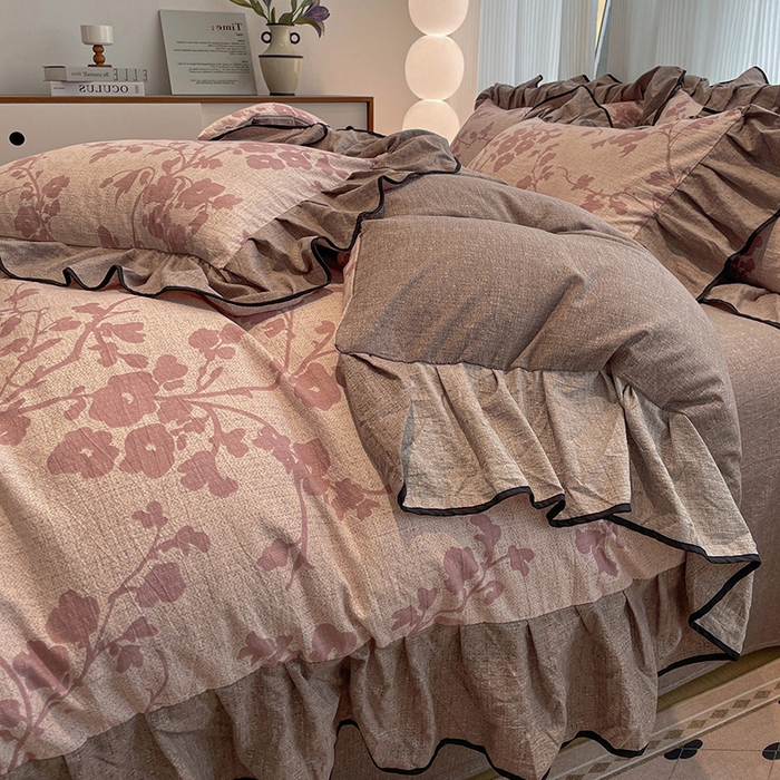 91家纺网 家纺一手货源 找家纺 （赛丽雅）2025秋冬新品130克加厚复古风印花磨毛四件套 悄颜