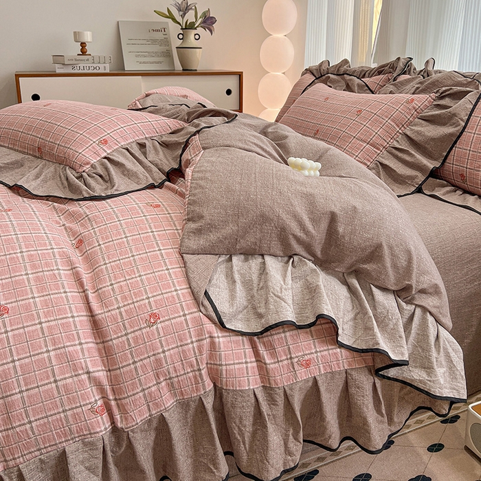 91家纺网 家纺一手货源 找家纺 （赛丽雅）2025秋冬新品130克加厚复古风印花磨毛四件套 秋恋-红