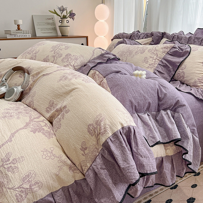 91家纺网 家纺一手货源 找家纺 （赛丽雅）2025秋冬新品130克加厚复古风印花磨毛四件套 砚秋