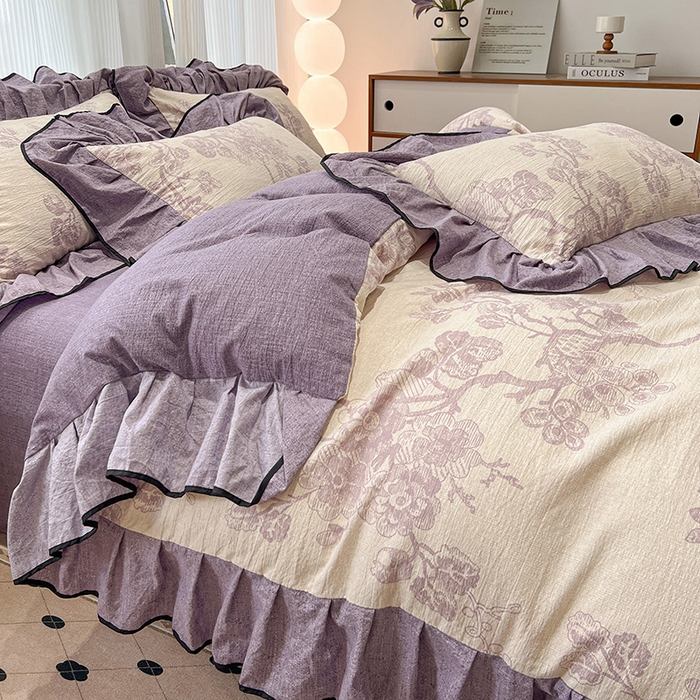 91家纺网 家纺一手货源 找家纺 （赛丽雅）2025秋冬新品130克加厚复古风印花磨毛四件套 砚秋