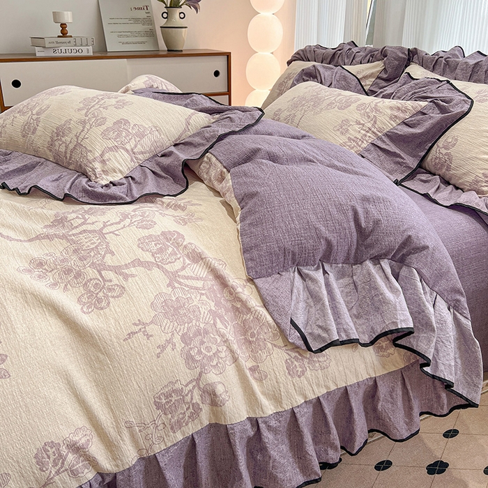 91家纺网 家纺一手货源 找家纺 （赛丽雅）2025秋冬新品130克加厚复古风印花磨毛四件套 砚秋