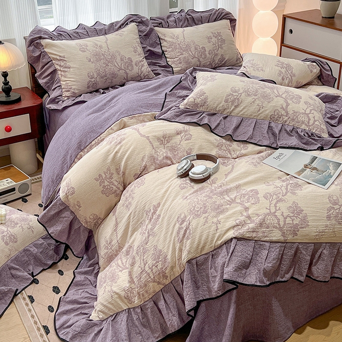 91家纺网 家纺一手货源 找家纺 （赛丽雅）2025秋冬新品130克加厚复古风印花磨毛四件套 砚秋