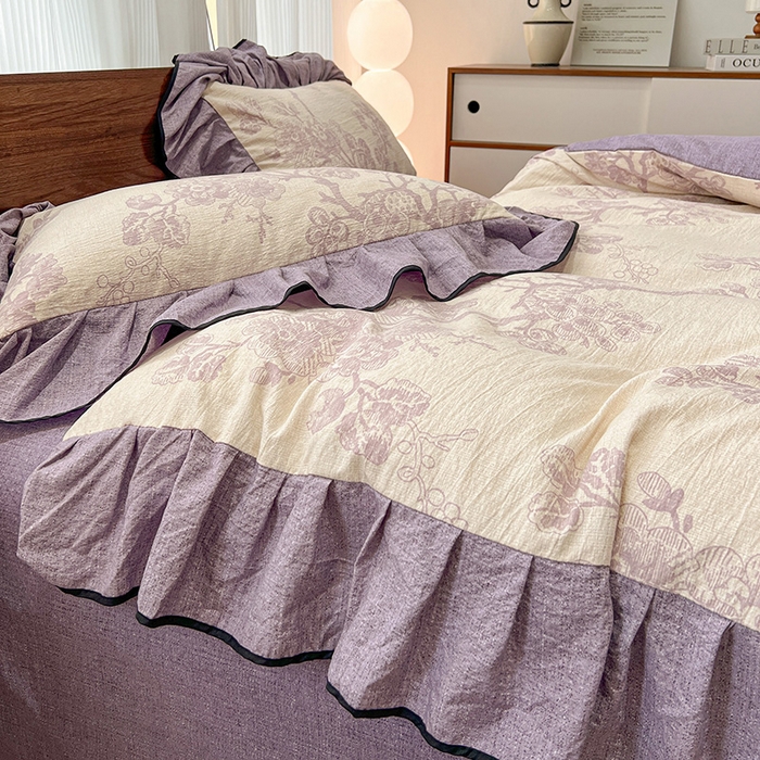 91家纺网 家纺一手货源 找家纺 （赛丽雅）2025秋冬新品130克加厚复古风印花磨毛四件套 砚秋