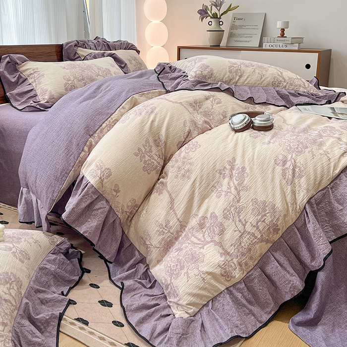 91家纺网 家纺一手货源 找家纺 （赛丽雅）2025秋冬新品130克加厚复古风印花磨毛四件套 砚秋