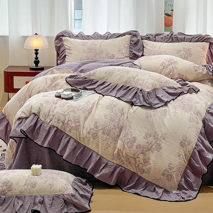 91家纺网 家纺一手货源 找家纺 （赛丽雅）2025秋冬新品130克加厚复古风印花磨毛四件套 砚秋